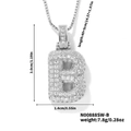 Silver hip hop bubble letter B pendant necklace with pave cubic zirconia and size details - Silver White Rhinestone-B