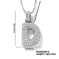 Silver tone D initial pendant necklace with cubic zirconia and box chain for hip hop style - Silver White Rhinestone-D