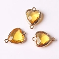Light yellow heart crystal charm with gold copper edge and double loops for DIY jewelry - Ginger Yellow