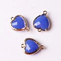 Blue faceted heart pendant with gold plated frame and double connector for DIY jewelry - Medium Blue Jade