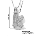 Silver letter K pendant necklace with cubic zirconia and box chain for hip hop style - Silver White Rhinestone-K