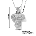 Silver-tone necklace with ice out bubble letter T pendant and box chain for hip hop style - Silver White Rhinestone-T