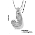 Silver hip hop J-letter pendant necklace with CZ stones on 40+5cm box chain - Silver White Rhinestone-J