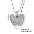 Silver iced-out letter W pendant necklace with cubic zirconia and box chain - Silver White Rhinestone-W