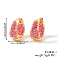 Orecchini a cerchio a U placcati in oro con zirconi rosa dal design di lusso sobrio - Stile Rosso Rosa (E03135-1)