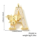 Ciondolo lettera A dorata con zirconi e dettaglio ape 3D, misura 2,95 cm x 2,4 cm - Solo Ciondolo-Lettera A (P5165C-A)