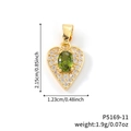 Pendentif cœur doré avec gemme vert olive et zircons pour collier pour femmes - Pendentif Seul Cœur Or Pierre Vert Olive (P5169-11)