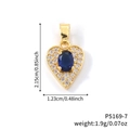 Collier cœur doré avec pierre bleue ovale et zircons blancs, dimensions indiquées - Pendentif Seul Cœur Or Pierre Bleue Style 2 (P5169-7)