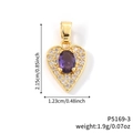 Collier coeur doré orné d'une pierre ovale violette et de petits diamants blancs - Pendentif Seul Cœur Or Pierre Violette (P5169-3)