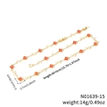Golden vine necklace featuring red floral gems and transparent leaf accents with dimensions - Red Gemstone Gold Chain (N01639-15)