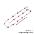Collana a fiori rosa con foglie bianche e zirconi in finitura argento - Stile Fiore Rosa Argentato (N01633-18)