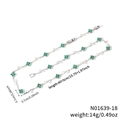 Silver necklace with green four-leaf clover charms and sparkling crystals, 40+5cm length - Green Clover Silver Chain (N01639-18)