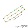Collana placcata oro con ciondoli a fiore verde e gemme trasparenti a forma di foglia - Stile Fiore Verde Dorato (N01633-21)