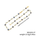 Collana dorata con ciondoli a fiori blu e dettagli a foglia, lunghezza 39+5cm - Stile Fiore Blu Dorato (N01633-27)