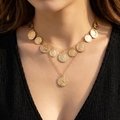 Ensemble de colliers superposés dorés rétro avec pendentifs pièces et chaîne élégante - Style Pièce Multicouche Portrait Vintage (NC25Y1296-6)