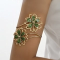 Bracelet de bras ajustable doré avec fleurs de lotus en émail vert pour femme - Style 2 / Vert