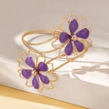Bracelet de bras doré élégant avec fleurs en émail violet et détails ajourés artistiques - Style 2 / Violet