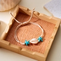 Handmade shell and turquoise starfish woven bracelet with adjustable beige cord - Blue Starfish Shell Braided (2)