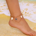 Starfish and seashell beach anklet for women on a gold chain with tropical summer vibes - Gold Chain White Shell Blue Starfish