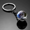 Detailed view of silver metal keychain with double-sided Capricorn zodiac glass ball pendant - Capricorn