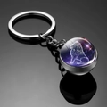 Detail of a luminous double-sided glass ball keychain with a Leo constellation pattern - Leo