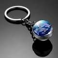 Pisces constellation glowing double-sided glass ball keychain in silver finish - Pisces