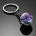 Double-sided glass ball keychain with Gemini zodiac constellation in silver metal finish - Gemini