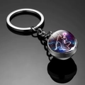 Luminous Aquarius zodiac glass ball keychain with silver metal ring and starry sky pattern - Aquarius