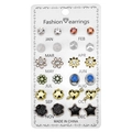 12 Paar bunte Strass-Ohrstecker in verschiedenen Formen auf einer Schmuckkarte präsentiert - Gemischte Blumen- und Geometrische Stile (Stil 8) / 12 Paar Set