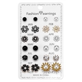Set mit 12 Paar Strass- und Perlenohrringen auf einer monatlichen Themen-Displaykarte - Durchbrochene Blumen & Kunstperle (Stil 6) / 12 Paar Set