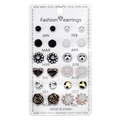 Set mit 12 Paaren mehrfarbiger Strass- und Kristallblumen-Ohrstecker für Damen - Schwarz Weiß Gold Silber Gemischte Blumenstile (Stil 4) / 12 Paar Set
