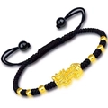 Handcrafted black braided Pixiu bracelet with gold beads for fortune and luck - Black Rope Single PiXiu