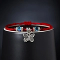 Red braided evil eye bracelet with silver butterfly charm and adjustable cord - Butterfly Style (BR18Y0738-1)