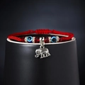 Red braided rope bracelet featuring silver elephant charm and evil eye beads - Elephant Style (BR18Y0738-2)