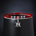 Handmade red rope bracelet with silver turtle charm and blue evil eye beads for protection - Turtle Style (BR18Y0738-3)