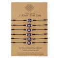 Set van 6 handgemaakte zwarte evil eye armbanden met gouden kralen op een kaart - Zwart