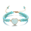 Pulsera tejida a mano con corazón azul claro, cordón ajustable y montura de oro rosa - Azul lago