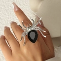 Verstellbarer silberner Spinnenring mit schwarzem Kristall und weißen Zirkonia - Einstellbar Offen / Silber / Schwarz