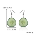 Green cucumber slice drop earrings with silver hooks and size measurement markings - Cucumber