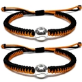 Dettaglio del braccialetto da baseball intrecciato regolabile con perla argentata - Baseball Nero Arancione