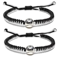 Braccialetti da baseball intrecciati a mano con perle argentate per coppie, set di 2 - Baseball Nero Bianco
