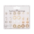 Close-up of 12 pairs of fashion earrings including pearls, rhinestones and flower designs - Minimalist Pearl Heart Ball Style (ER23Y0816-10)