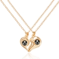 Magnetic gold heart couple necklaces with sun and moon 100 languages projection stone - KC Gold Heart