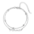 Macro view of a double-layer S925 silver chain bracelet featuring a Mama letter pendant - Silver Double Layer Bracelet