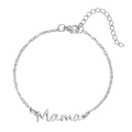 Silver Mama charm bracelet with double-layer Rolo chain and lobster clasp for women - Silver Single Layer Bracelet