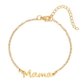 Detailed view of the gold-plated Mama charm and delicate lobster clasp on the bracelet - Gold Single Layer Bracelet