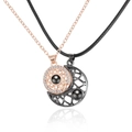Magnetic sun and moon couple necklaces in rose gold and black finish with projection - Rose Gold & Gun Black Sun Moon