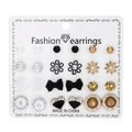 Set of 12 pairs assorted stud earrings with flowers, hearts, and rhinestones on card - Suede Bow Black Gold Heart Style (ER21Y0531-2)