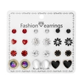 Set of 12 pairs of fashion earrings with flowers and hearts on display card - Purple Iridescent Opal Texture Style (ER21Y0531-6)