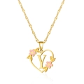 Goldene Herz-Halskette mit rosa Blumen und Buchstabe Y Anhänger an flacher Kette - Buchstabe Y
